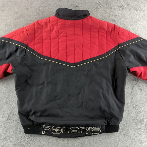 Polaris Bomber Jacket Mens Large Red Black Nylon Full Zip Coat Spellout Logo - Picture 11 of 15
